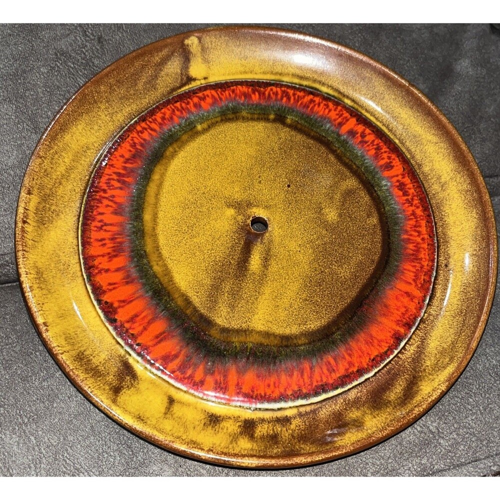 Vintage USA California Pottery 859 Gold ,Red, Brown  Drip Glaze Tidbit Tray